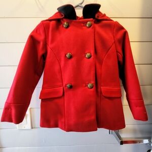 Jacadi Size 7 Red Wool Peacoat